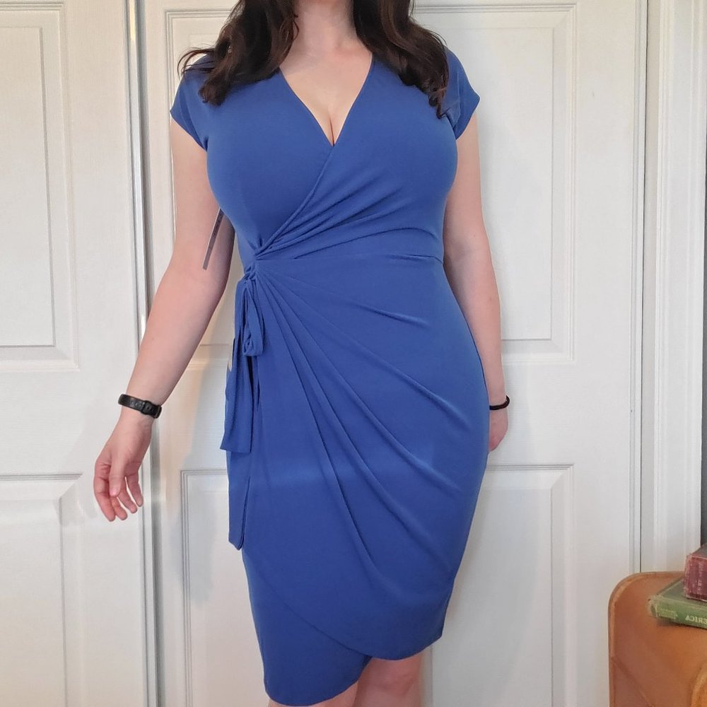 NWT - Maggy London Solid Faux Wrap Dress in Cobalt, Size 12 and Size 10